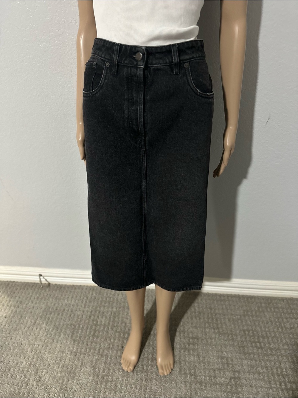 Prada Black Mid-Rise Denim Midi Skirt - Picture 11 of 13